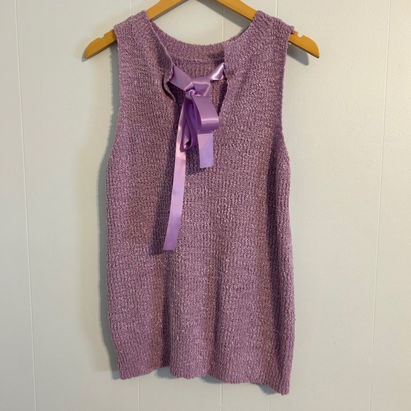 Violet Purple Bouclé Knit Sweater Vest Ribbon Tie Back RC6353 Womens Large - Picture 2 of 5